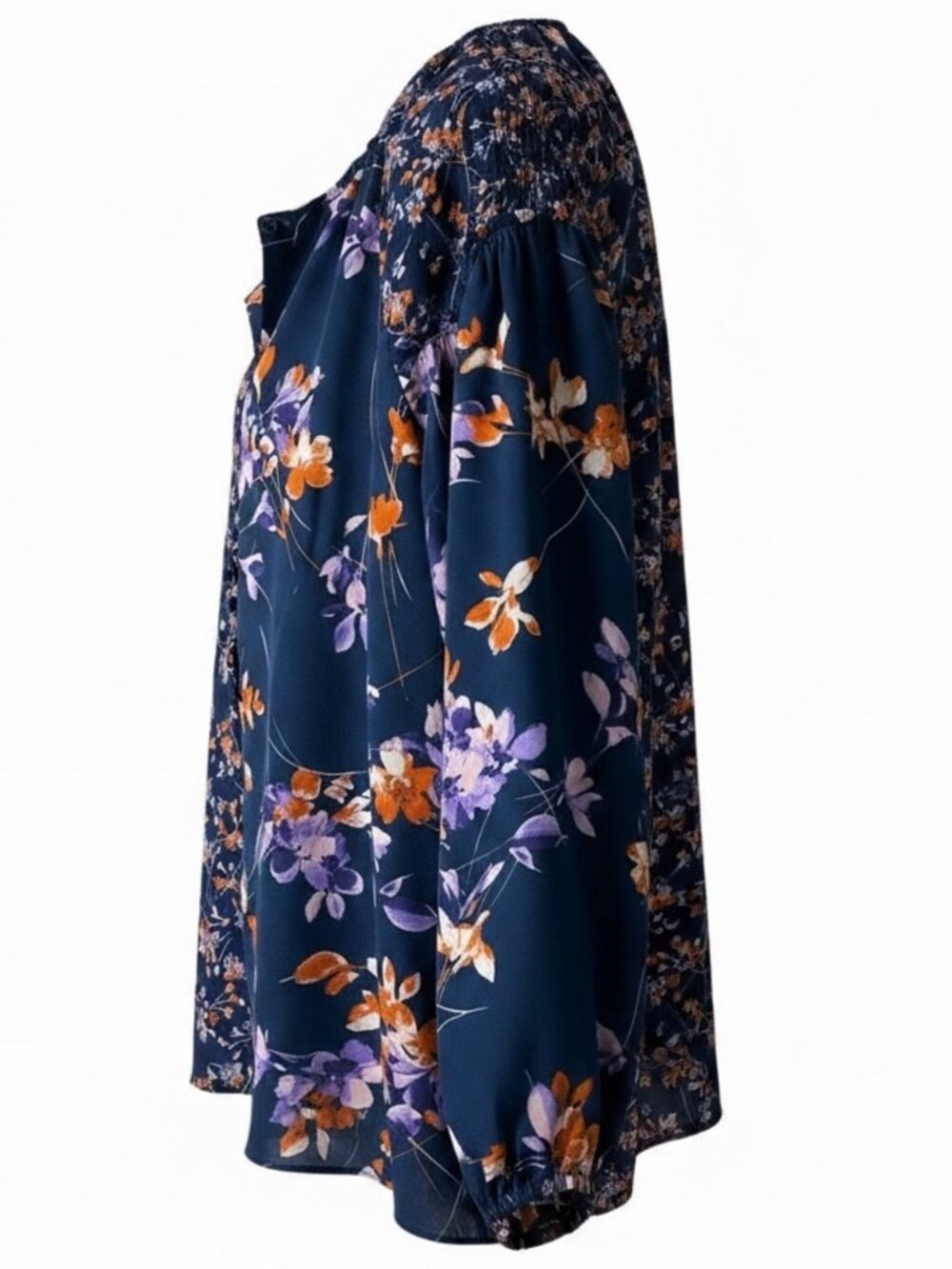 Zac & Rachel Long-Sleeve Navy Floral Blouse with Lavender & Orange Blossoms - Picture 3 of 16